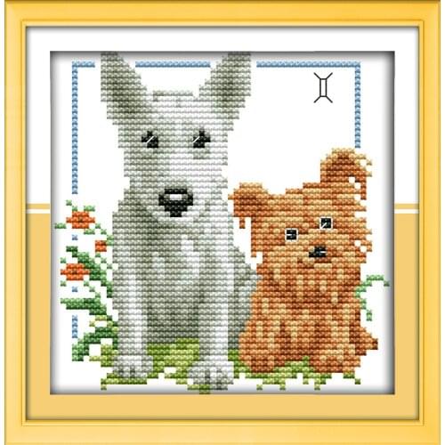 Joy Sunday Needlework Chinese Cross stitch Set for Embroidery kit Bull terrier with friend Cross-Stitch handwork wall decoration