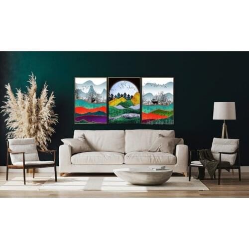 Set Of 3 Nordic Scandinavian Mountain Canvas Art Bold poster Living Room Office Wall Decor