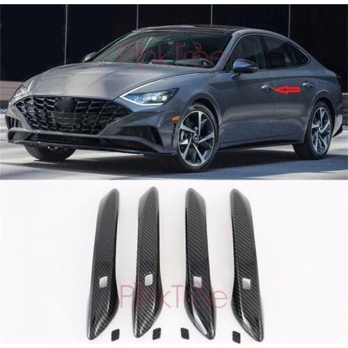 For Hyundai Sonata Sensuous DN8 2019 2020 ABS Carbon Fiber Color Car Door handle Cover Trim Car Styling Accessories