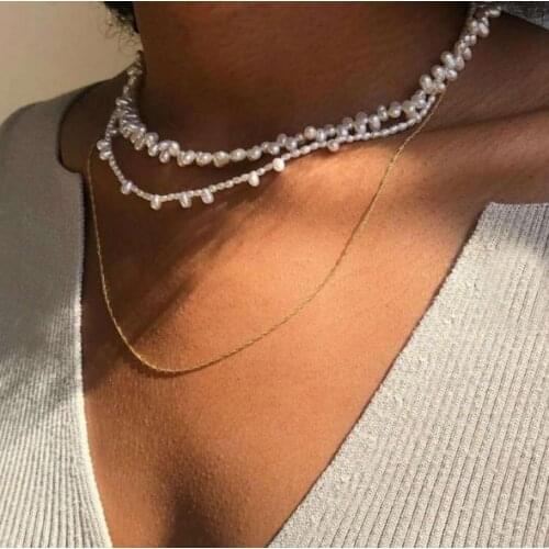 New Favorite Pearl Necklace White Color Rice Freshwater Pearls Baroque Jewelry S925 Silver Clasp Choker Necklace Lady Gift