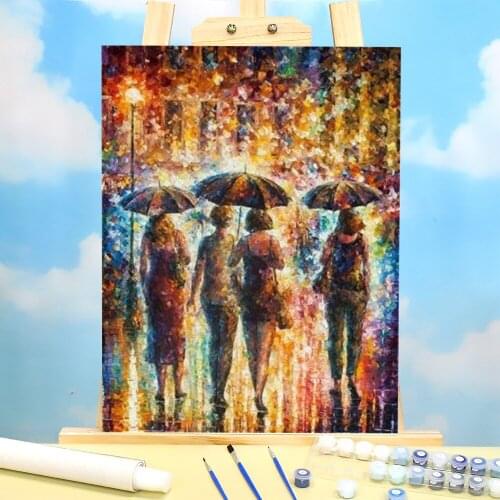Landscape Rain City Night Street Painting By Numbers Package Acrylic Paints 40*50 Canvas Pictures Home Decoration Handicraft
