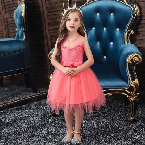 School Performance Dresses for Kids Girls Costume Ball Gown Dress Baby Girls Beading Dresses for Festivals Children Clothes New