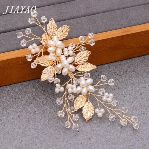 Gold Color Leaf Pearl Headband Clip Ladies Hair Jewelry Wedding Hair Accessories Headband Decoration on the Headband