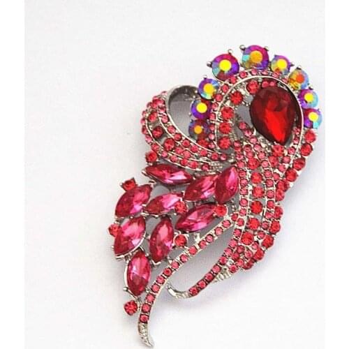 Luxury 3.8 Inch Huge Pink Glass Crystal Rhinestone Wedding Bouquet Hot Brooch