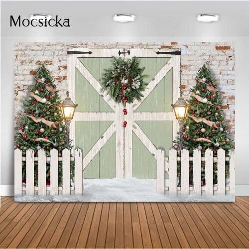 Merry Christmas Backdrop Winter snow warehouse vintage brick wall background for photo studio photocall Christmas tree decor