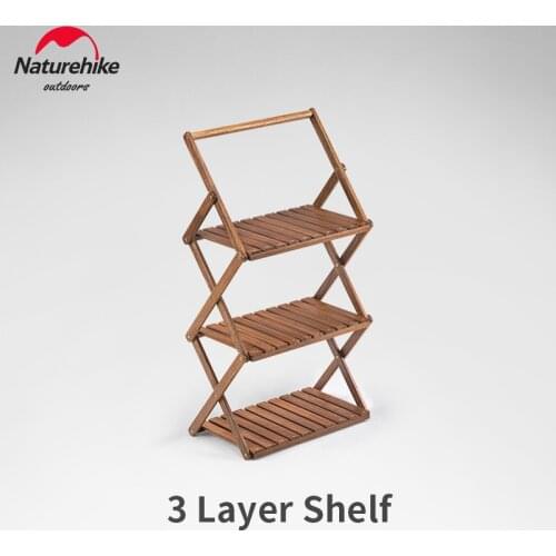 Naturehike Outdoor 3-4 Layer Storage Rack Multi-function Portable Foldable Shelf Camping Picnic Wood Folding Table Multi-layer