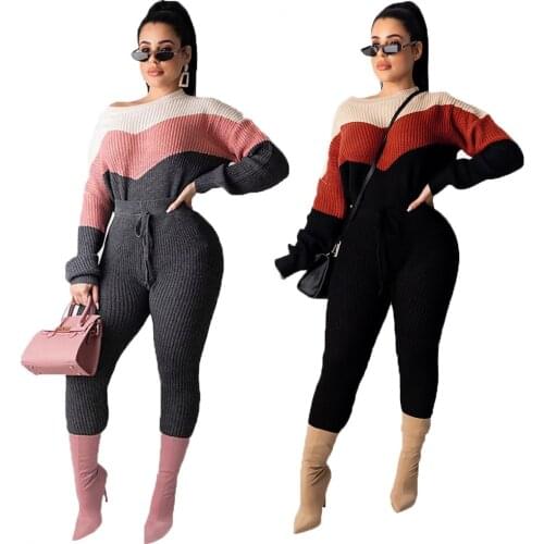 Warm Knitted Tracksuit Casual 2 Piece Set Women Two Piece Set Outfits Top And Pants Winter Suit Femme Matching Sets Plus Size