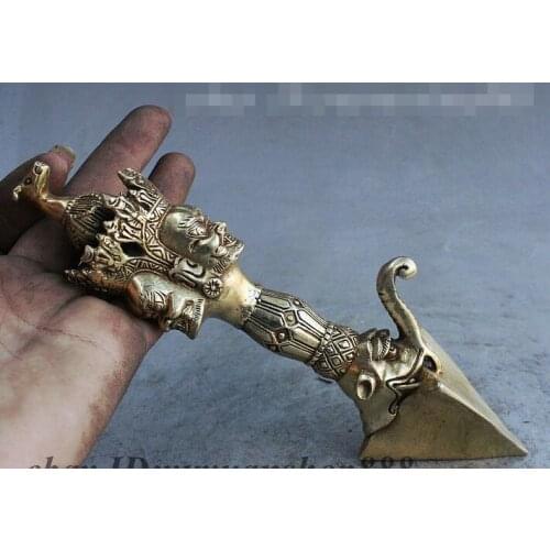 Tibet Buddha 3 Head Hayagriva Buddha elephant Statue Phurba Dagger Holder