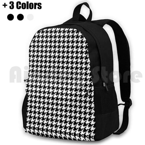 Houndstooth Outdoor Hiking Backpack Waterproof Camping Travel Fashion Designer Houndstooth Black And White Pattern Black White