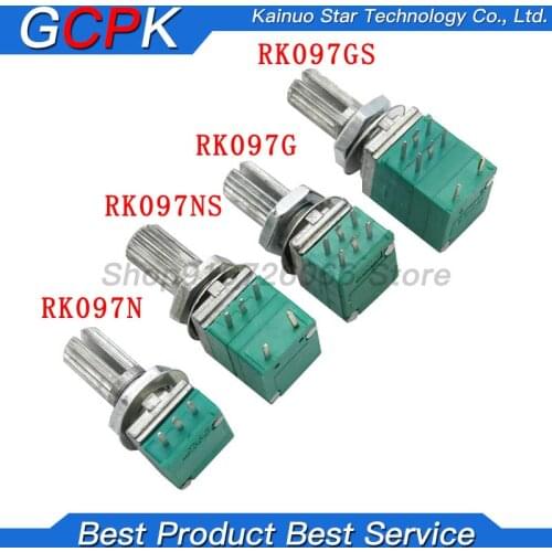 5pcs B5K B10K B50K B100K B500K RK097 RV097NS Audio Amplifier Sealed Linear Volume Potentiometer Resistor 15mm Shaft 3/5/6/8pins