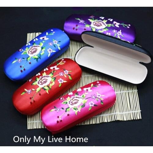 Embroidery Peony Flower Chinese Jewelry Box for Glasses Case Women Fabric Storage Box Party Favor