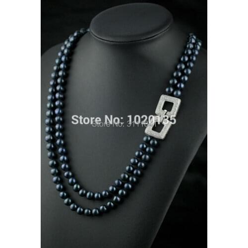 2rows freshwater pearl black near round 9-10mm necklace 18-20inch FPPJ wholesale beads nature