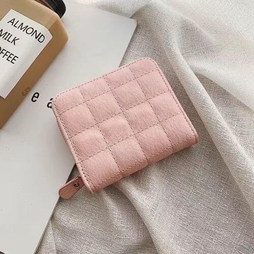 Women Short Wallets Fashion Woman Small Zipper Wallet With Coin Purse PU Leather Female Plaid Purses Nubuck Card Holder Wallet