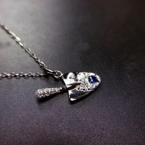 Elegant Lucky Shovel Natural blue sapphire necklace Pendant S925 silver natural gemstone Pendant girl woman party gift jewelry