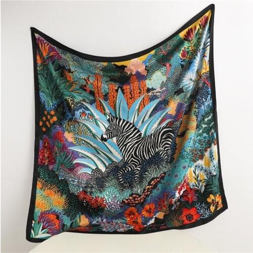 Twill Horse Print Square Scarf 90*90cm Beach Hijab Shawl Wrap Women Headband Neckerchief Bandana Muffle Foulard Grils 2021 New