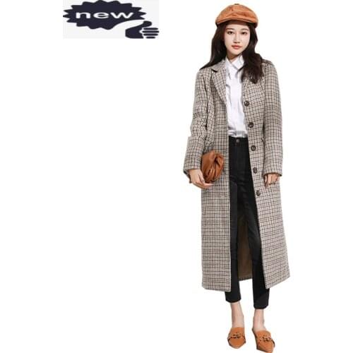 Office Ladies Super Long Coat Brand Plaid Single Breasted Straight Womens Windbreaker Outwear Vintage Autumn New Trench