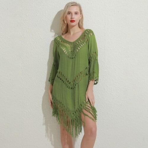 2021 Summer Beach Dress Sexy Tassel Cover Up Tunic Swimsuits Tropical Hollow Out Beachwear Black Backless New Summer Swimwear