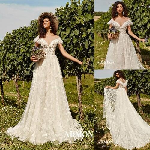 Garden Beach Wedding Dresses Off The Shoulder Sweep Train Boho Wedding Dress Bohemian A Line Bridal Gowns Vestidos De Novia