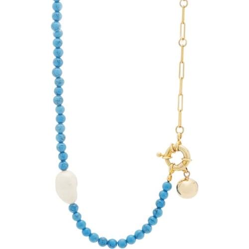 Clothing accessories boho large timeless pearly blue agate baroque freshwater pearl necklace women 2020 vintage charm necklace