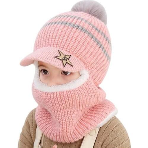 Doitbest 1 to 6 years Winter hat for kid beanies fur ball boys Beanie Child knit hats Protect face neck kids girls Earflap Caps