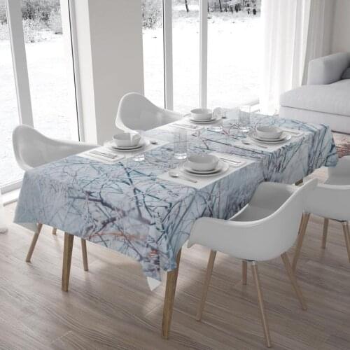 Winter tablecloth, Kitchen Farmhouse décor Blue Nature