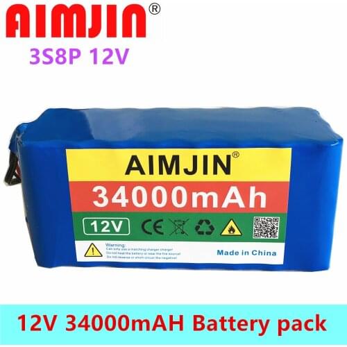30000mAh 12V 18650 Lithium Battery Pack Large Capacity 3s8p 12V Lithium Battery Protection Board 12v 30000mAh Capacity+Charger