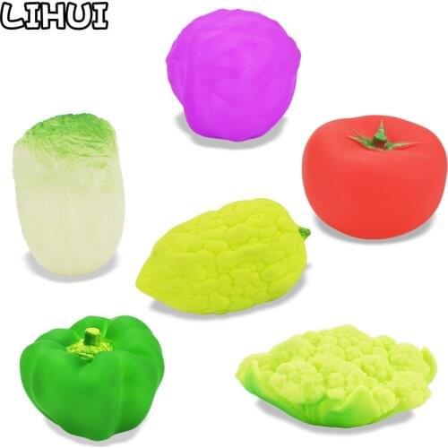 6 Pcs Colorful Vegetables Mixed Bath Toy Soft Squeeze Sound Squeaky Swimming Toys for Baby Bathing Toy Gift for Kids