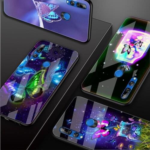 Butterfly Tempered Glass Phone Case For Huawei honor 8X 9 10i 20i 20Lite 20Pro 30 Pro Cover Shell
