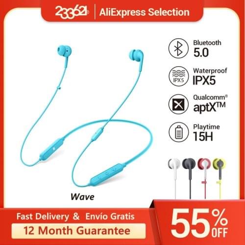 233621 Wave Bluetooth 5.0 Wireless Neckband Headphones Reliable Calling Noise Reduction IPX5 Waterproof Skin-Friendly Earphones