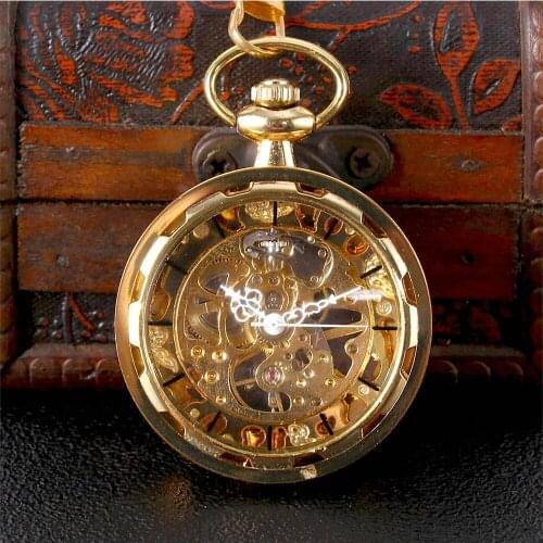 Large Mechanical Pocket Watch High Quality Golden Mskeleton Watch Wheels Design Stylish Luxury Pocket Watch Dropship