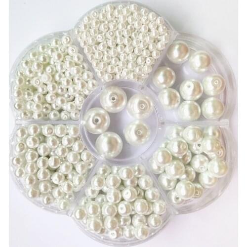Pure White/Ivory 3mm~12mm Boxed Glass Round Beads Perforated Pearls For DIY Beaded Earrings Bracelets Necklaces Jewelry Making