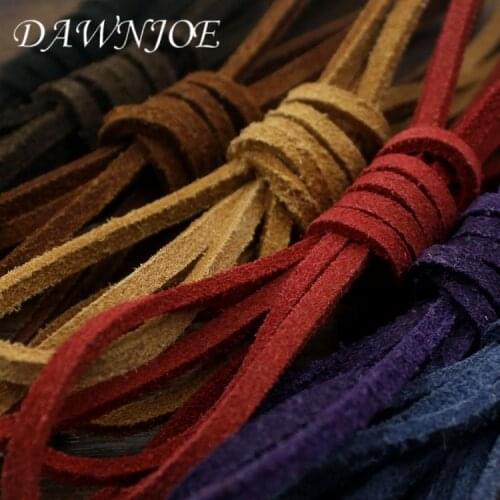 DAWNJOE 3*2mm Suede Flat Genuine Leather Rope DIY Making Keychain Bracelet Necklace Bag Rope Jewelry Accessories Finding