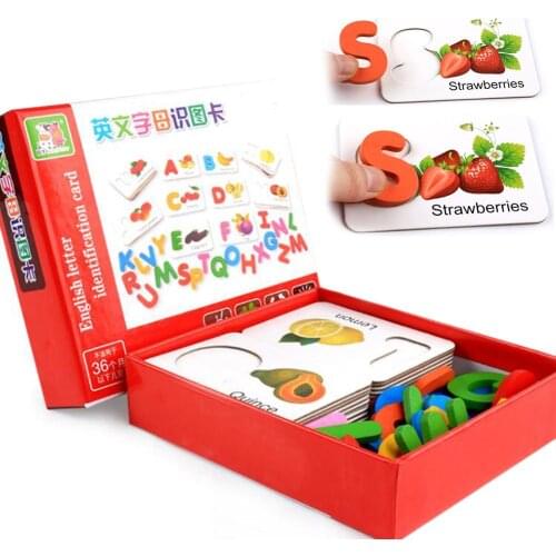 Wooden Alphabet Letters Vegetable Puzzle Matching Cards Kids Early Education Toy