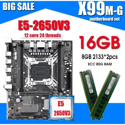 JINGSHAX99 desktop motherboard LGA 2011-3 set kit with xeon E5 2650 V3 processor and 16G(2*8G) DDR4 RAM memory V3 CPU