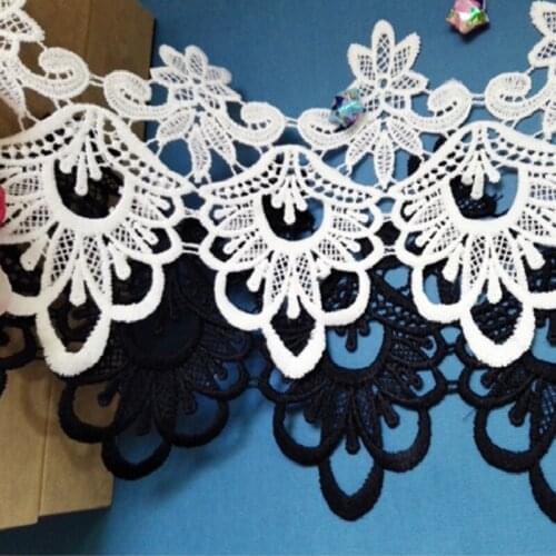 New 12cm Wide Delicate Embroidered Tulle Lace Accessories Clothing Clothes DIY Decorative Water Soluble Black White Ribbon Skirt