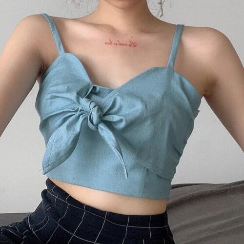 Bowknot Tank Top for Women Stylish Sleeveless Solid Color Sexy Crop Top for Ladies Female Women Casual Tanks Tops Clubwear