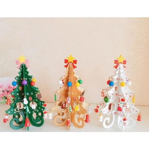 Mini Christmas Tree Decoration Wood Landscaping Craft with Little Pendant Home Party Desktop Ornament DIY Kid Gift Festival Acce