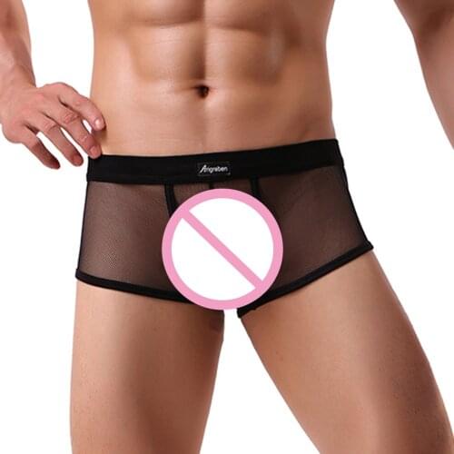 Sexy Mens Mesh Underwear Casual Letter Printed Boxer male underwear Shorts Bulge Pouch mens underpants ropa interior hombre