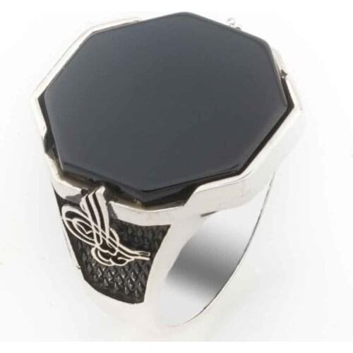 Onyx Stone Ottoman Monogram Sterling Silver Men 'S Ring