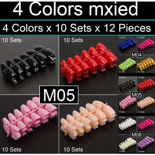 480 Pieces 4 Mixed Colors 40 Sets of Square Shape False Nail Tips Fake Nail Tip DIY Press on Nail Tips Fake Finger Nails