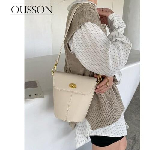 OUSSON 2021 New Design Leather Ladies Fashion Bucket Bag Exquisite Crossbody Bag Leisure Single Shoulder Bag For Women