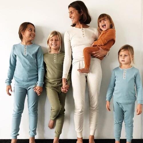 New Cosplay Home Clothing Home Clothes Spring Autumn Mom Boys Girls Kids Set Long Sleeve Tops + Pants Two Pieces Child Pajamas