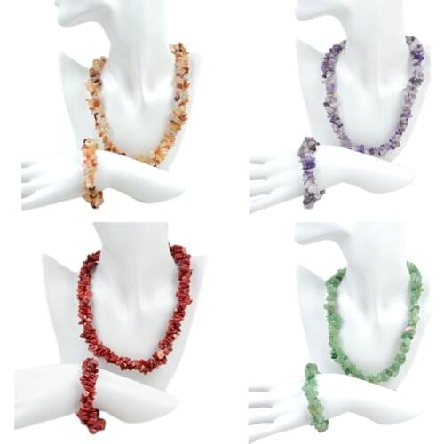 Crystal Amethyst Aventurine Agate Natural Stone Necklace Bracelet Statement Jewelry Set Bohemian Choker Bangle Women Party Gifts