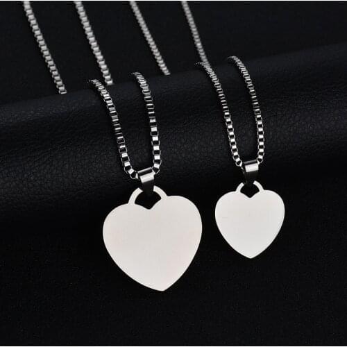 Blank Stainless steel Pendant Necklace Gold Black Silver color Heart shape Dog Tag plate Army Biker Chain Necklace Man Woman