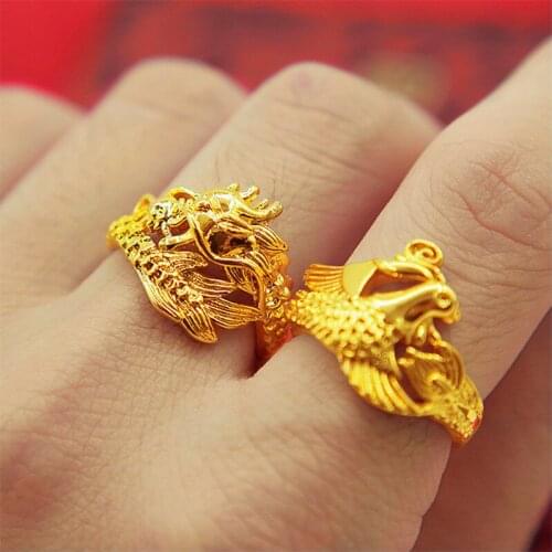 2021Real Gold Plated Couple Rings Dragon Phoenix Promise Engagement Wedding Rings for Couples Rings for Women Men Lovers Jewelry