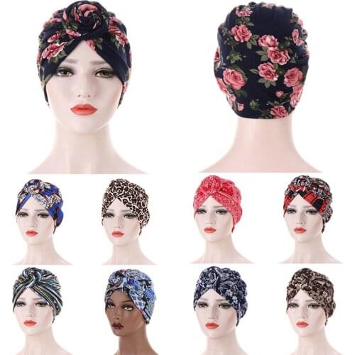 Printing Turban bonnet soild color cotton top knot Inner Hijab Caps african twist headwrap Women head wraps India Hat Hijabs Cap