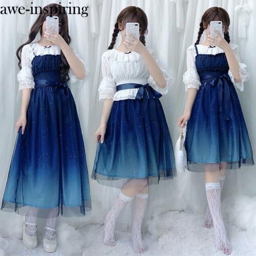 Japanese lolita dress vintage starry sky gradient gauze princess victorian dress kawaii girl gothic lolita jsk loli cosplay