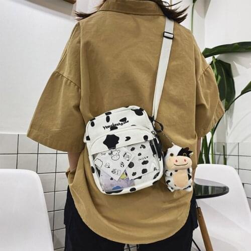 Women Girl Cartoon Cow Print Shoulder Crossbody Bag Canvas Satchel Messenger Tote Purse High Quality and Brand New