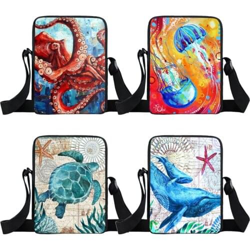 Undersea Turtle/Jellyfish/Octopus Print Messenger Bag Casual One-Shoulder Bags Woman Fashion Crossbody Bags Shopping Storage Bag