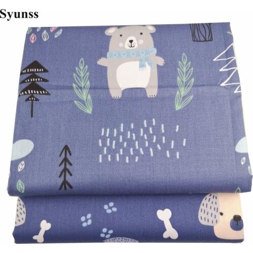 Syunss Navy Cartoon Bear Printed Cotton Fabric for Diy Patchwork Quilting Baby Cribs The Cloth Cushions Blanket Sewing Tissus